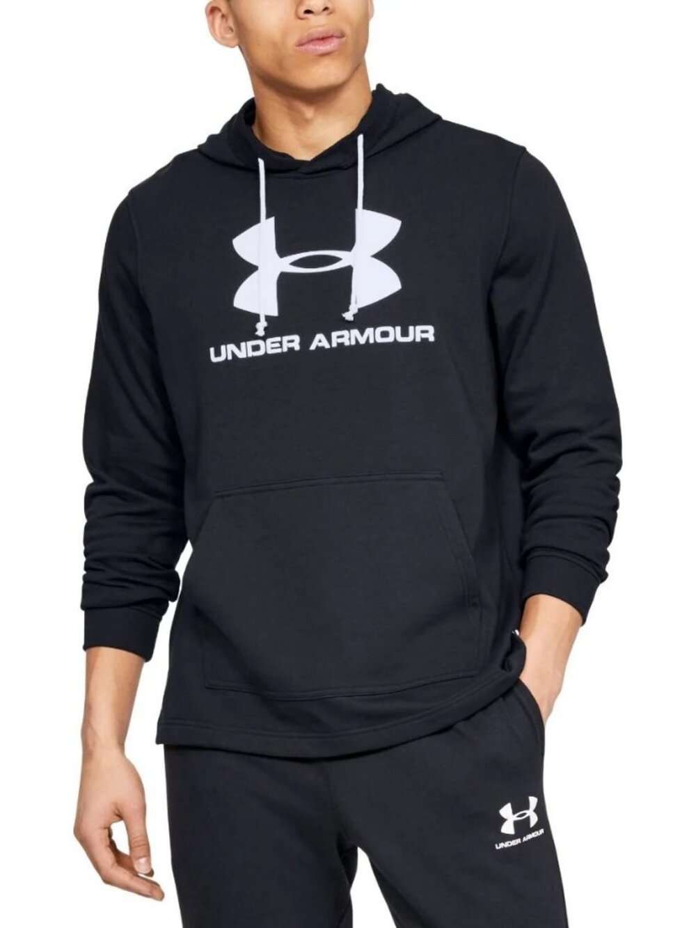 Under Armour Men's Black Sportstyle Terry Logo Hoodie Sweatshirt UA Size Large